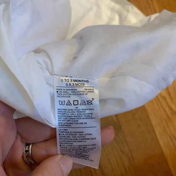 Janie and Jack White Cotton Baby Dress with Navy Thread Detail Size 0-3 Mths - Picture 4 of 5